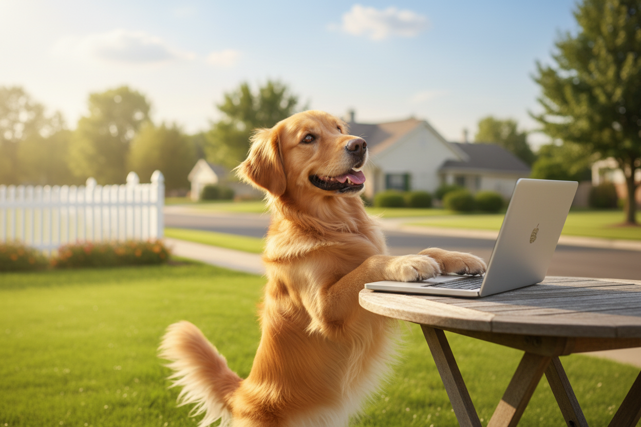 Excited dog waiting for an e-mail.